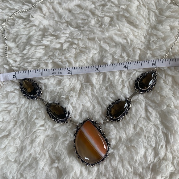 2328 Chic Silver and Brown Gemstone Necklace - Picture 6 of 7